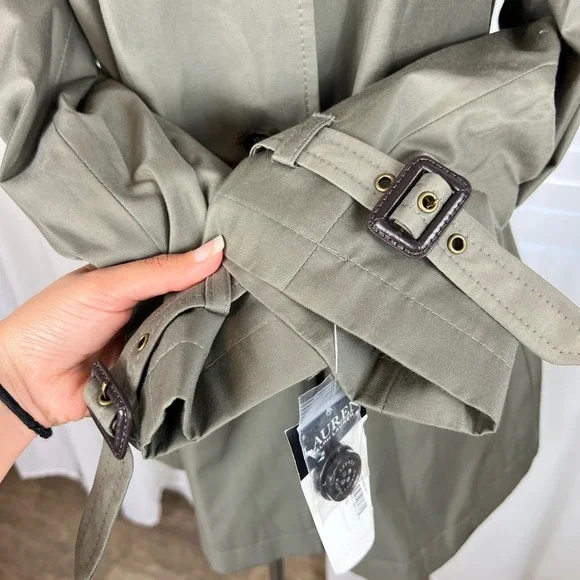 Lauren Ralph Lauren Belted Trench Coat Olive Fern Green Medium Chic Preppy NWT - Picture 9 of 15